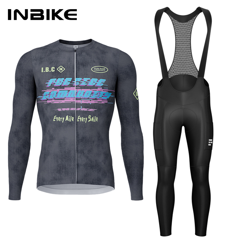 Mountain Biking Uniform - ชุดปั่นจักรยาน INBIKE สำหรับฤดูใบไม้ผลิและฤดูใบไม้ร่วง เสื้อปั่นจักรยานแขนยาว กางเกงปั่นจักรยานแบบมีแผ่นรอง ชุดปั่นจักรยานเสือภูเขาและเสือหมอบ