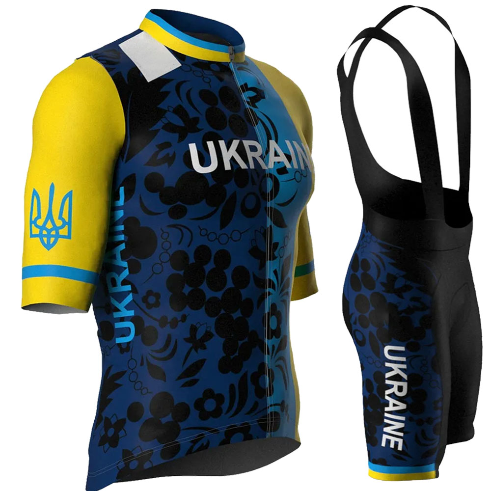 Mountain Biking Uniform - ชุดเสื้อจักรยานทีมชาติยูเครน 2026 ชุดเสื้อผ้าปั่นจักรยานฤดูร้อน ชุดเสื้อจักรยานเสือหมอบ กางเกงปั่นจักรยานแบบมีสายรัดเอว ชุดเสื้อจักรยานเสือภูเขา